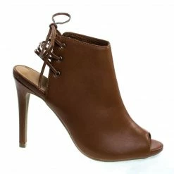 New Berlin53 By Wild Diva, Peep Toe Mule Bootie W Open Back Corset Lace, Pump