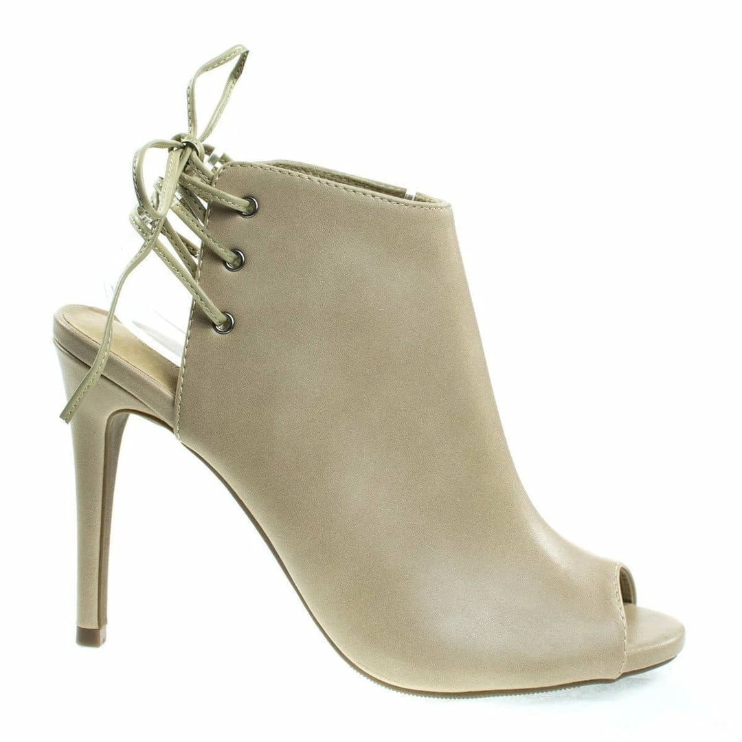 New Berlin53 By Wild Diva, Peep Toe Mule Bootie W Open Back Corset Lace, Pump