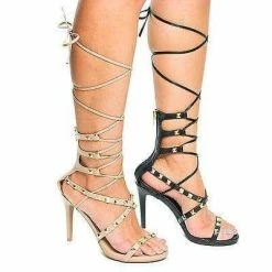 New Berlin77 By Wild Diva, Gladiator Studded Leg Wrap Stiletto High Heel Sandals