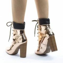 Wild Diva New Blossom33 Block Heel Combat Work Boots W Lace Up Padded Collar