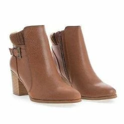 New Bray01 By Wild Diva, Almond Toe Knitted Ankle Collar Stacked Block Heel Boots