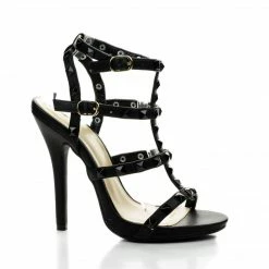 Bridget74 By Wild Diva, Pyramid Studded Caged Open Toe Stiletto Sandals New
