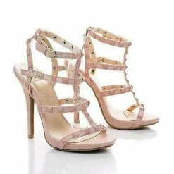 Bridget74 By Wild Diva, Pyramid Studded Caged Open Toe Stiletto Sandals New