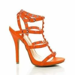 Bridget74 By Wild Diva, Pyramid Studded Caged Open Toe Stiletto Sandals New