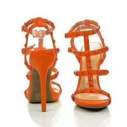 Bridget74 By Wild Diva, Pyramid Studded Caged Open Toe Stiletto Sandals New