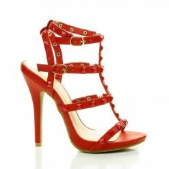 Bridget74 By Wild Diva, Pyramid Studded Caged Open Toe Stiletto Sandals New