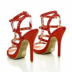 Bridget74 By Wild Diva, Pyramid Studded Caged Open Toe Stiletto Sandals New