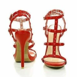 Bridget74 By Wild Diva, Pyramid Studded Caged Open Toe Stiletto Sandals New