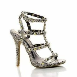 Bridget74 By Wild Diva, Pyramid Studded Caged Open Toe Stiletto Sandals New