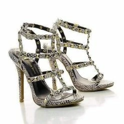 Bridget74 By Wild Diva, Pyramid Studded Caged Open Toe Stiletto Sandals New