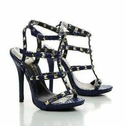 Bridget74 By Wild Diva, Pyramid Studded Caged Open Toe Stiletto Sandals New