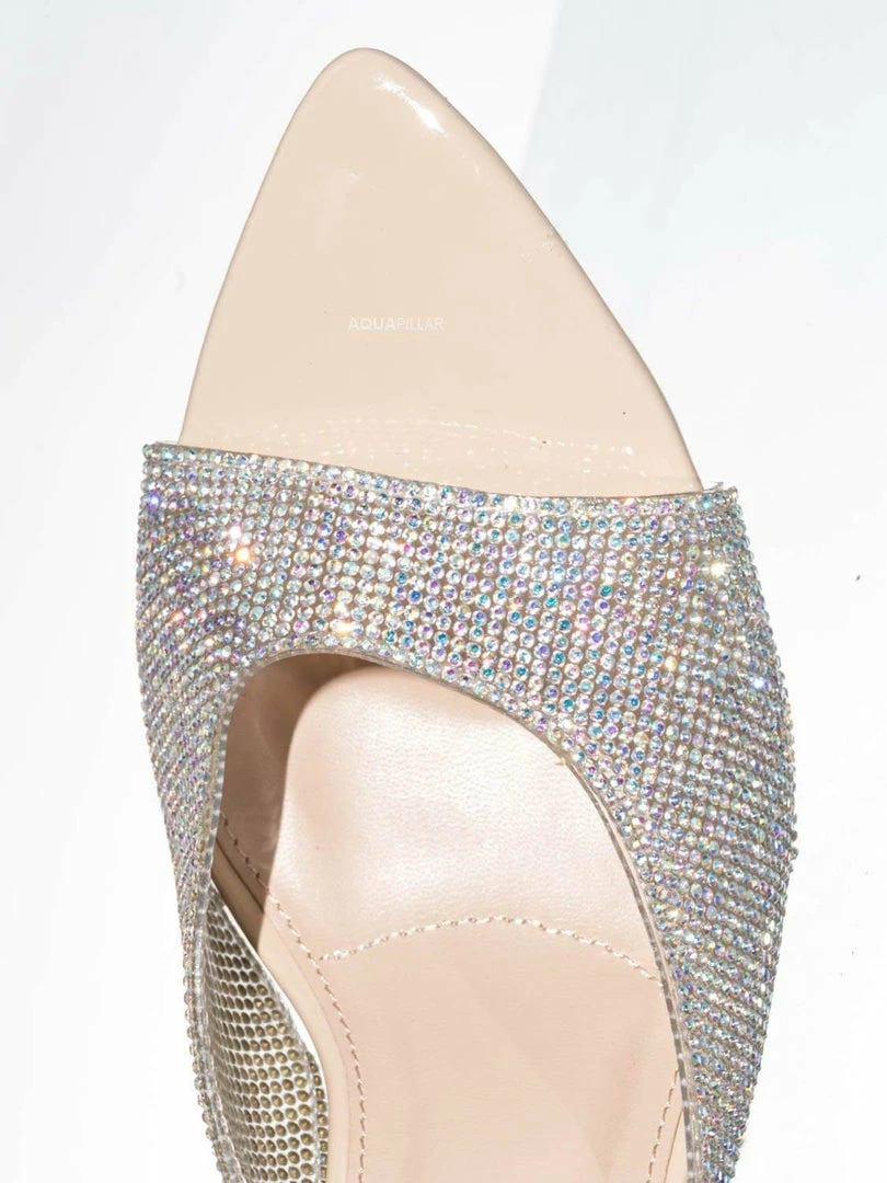 Wild Diva Carmel01 Pointed Toe Rhinestone Mule - Shimmering Slide In High Heel Slipper New