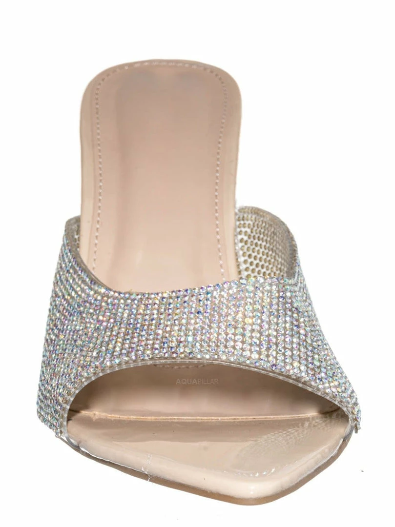 Wild Diva Carmel01 Pointed Toe Rhinestone Mule - Shimmering Slide In High Heel Slipper New