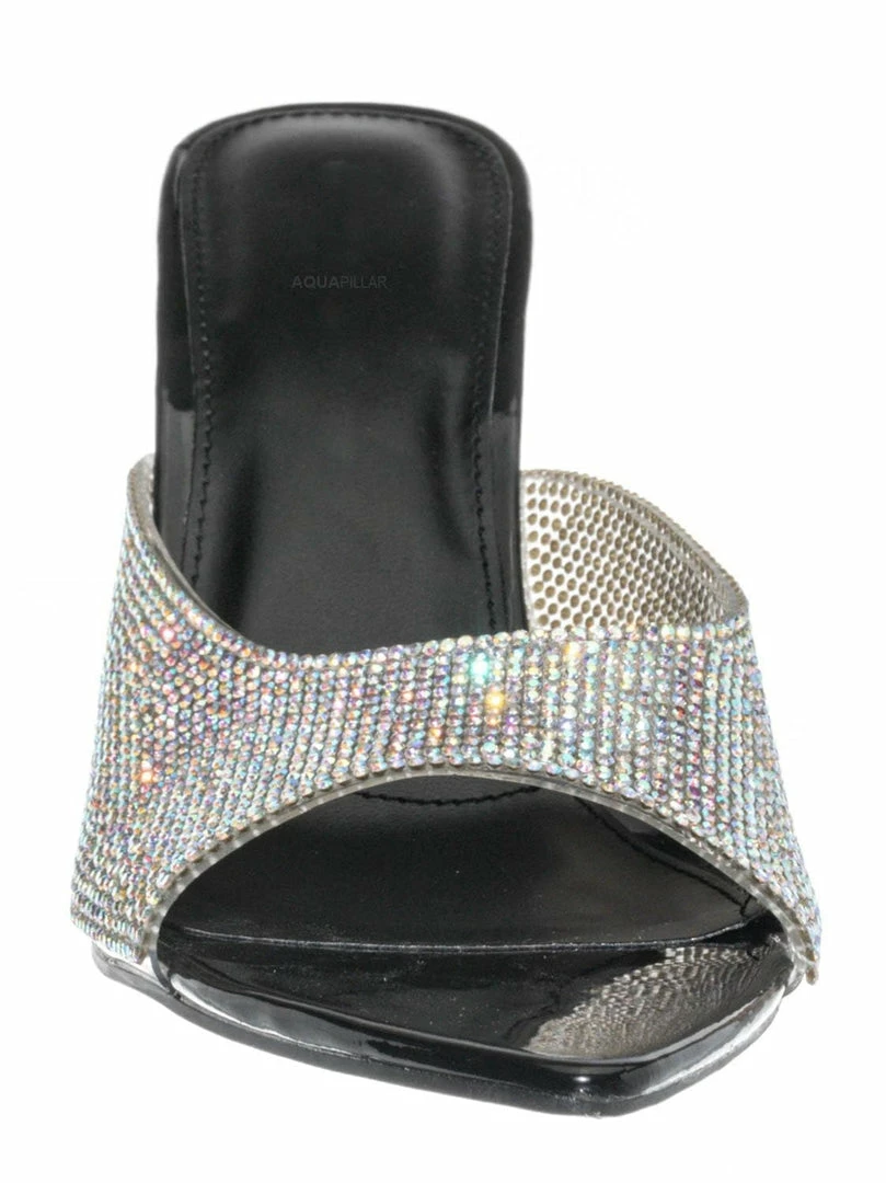 Wild Diva Carmel01 Pointed Toe Rhinestone Mule - Shimmering Slide In High Heel Slipper New