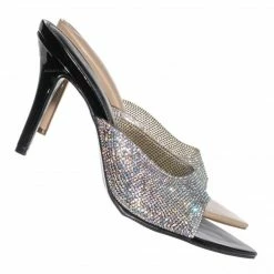 Wild Diva Carmel01 Pointed Toe Rhinestone Mule - Shimmering Slide In High Heel Slipper New