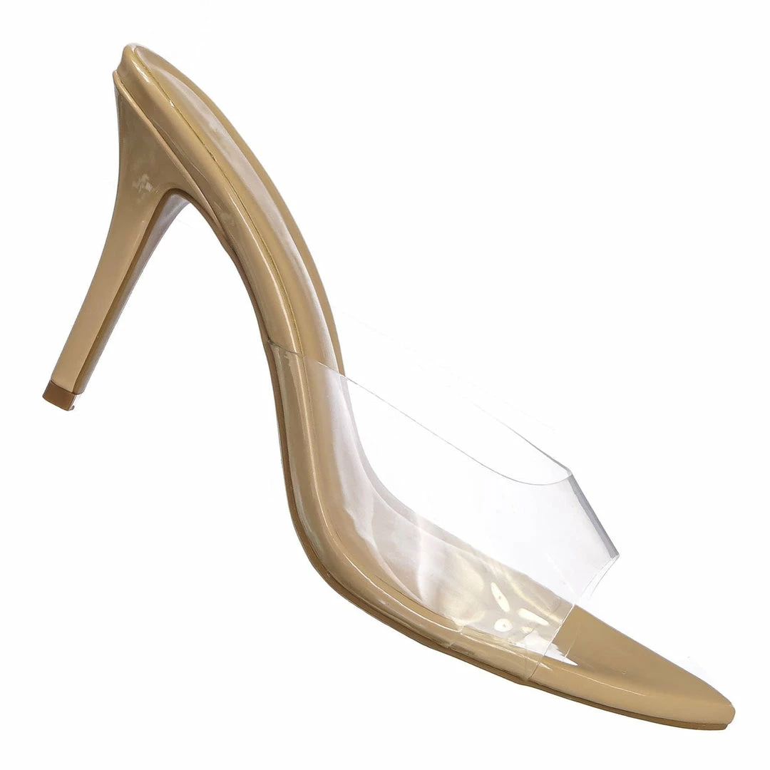 Wild Diva Carmel01 Pointed Toe Rhinestone Mule - Shimmering Slide In High Heel Slipper New