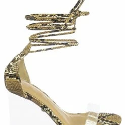 Wild Diva New Francy12 Lucite Leg Wrap Wedge High Heels - Womens Wrap Around Transparant Shoes