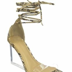 Wild Diva New Francy12 Lucite Leg Wrap Wedge High Heels - Womens Wrap Around Transparant Shoes