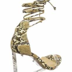 Wild Diva New Francy12 Lucite Leg Wrap Wedge High Heels - Womens Wrap Around Transparant Shoes