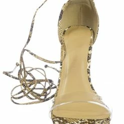 Wild Diva New Francy12 Lucite Leg Wrap Wedge High Heels - Womens Wrap Around Transparant Shoes