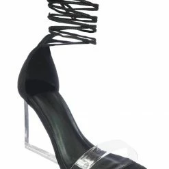 Wild Diva New Francy12 Lucite Leg Wrap Wedge High Heels - Womens Wrap Around Transparant Shoes