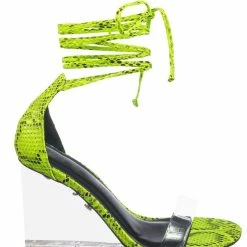 Wild Diva New Francy12 Lucite Leg Wrap Wedge High Heels - Womens Wrap Around Transparant Shoes