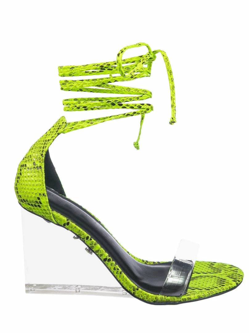 Wild Diva New Francy12 Lucite Leg Wrap Wedge High Heels - Womens Wrap Around Transparant Shoes