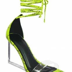 Wild Diva New Francy12 Lucite Leg Wrap Wedge High Heels - Womens Wrap Around Transparant Shoes