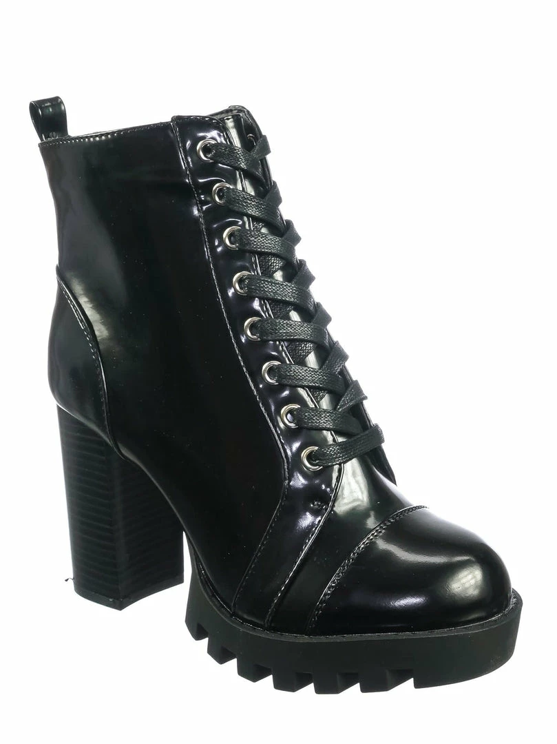 Wild Diva New Glenna05 Laced Up Ankle High Bootie - Womens Dressy Military Combat Boots