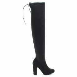 Hilltop20m By Wild Diva, Pull-On OTK Over Knee Block High Heel Dress Boots W Laced Back
