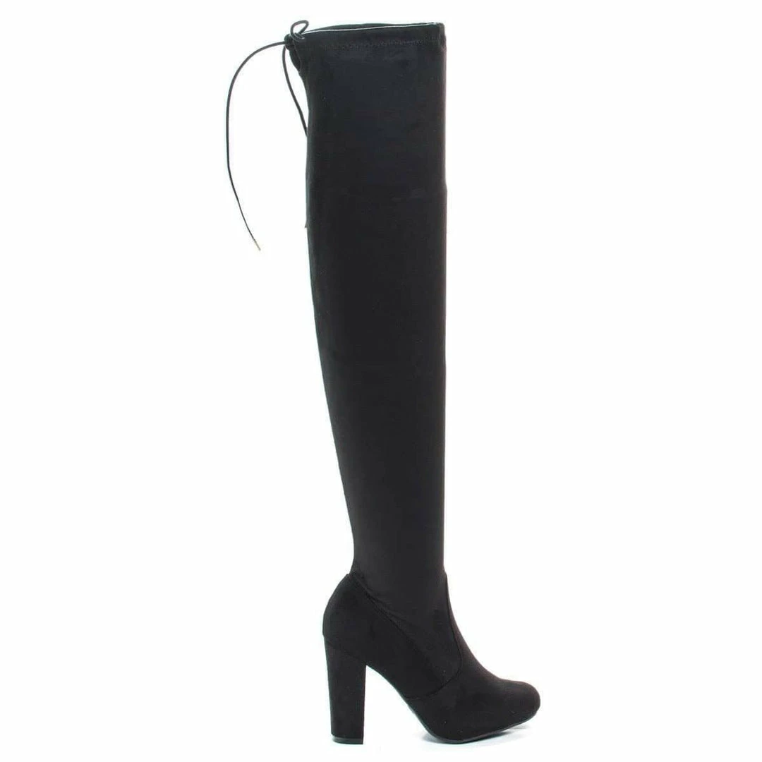 Hilltop20m By Wild Diva, Pull-On OTK Over Knee Block High Heel Dress Boots W Laced Back