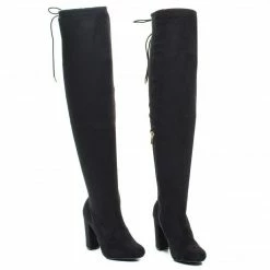 Hilltop20m By Wild Diva, Pull-On OTK Over Knee Block High Heel Dress Boots W Laced Back