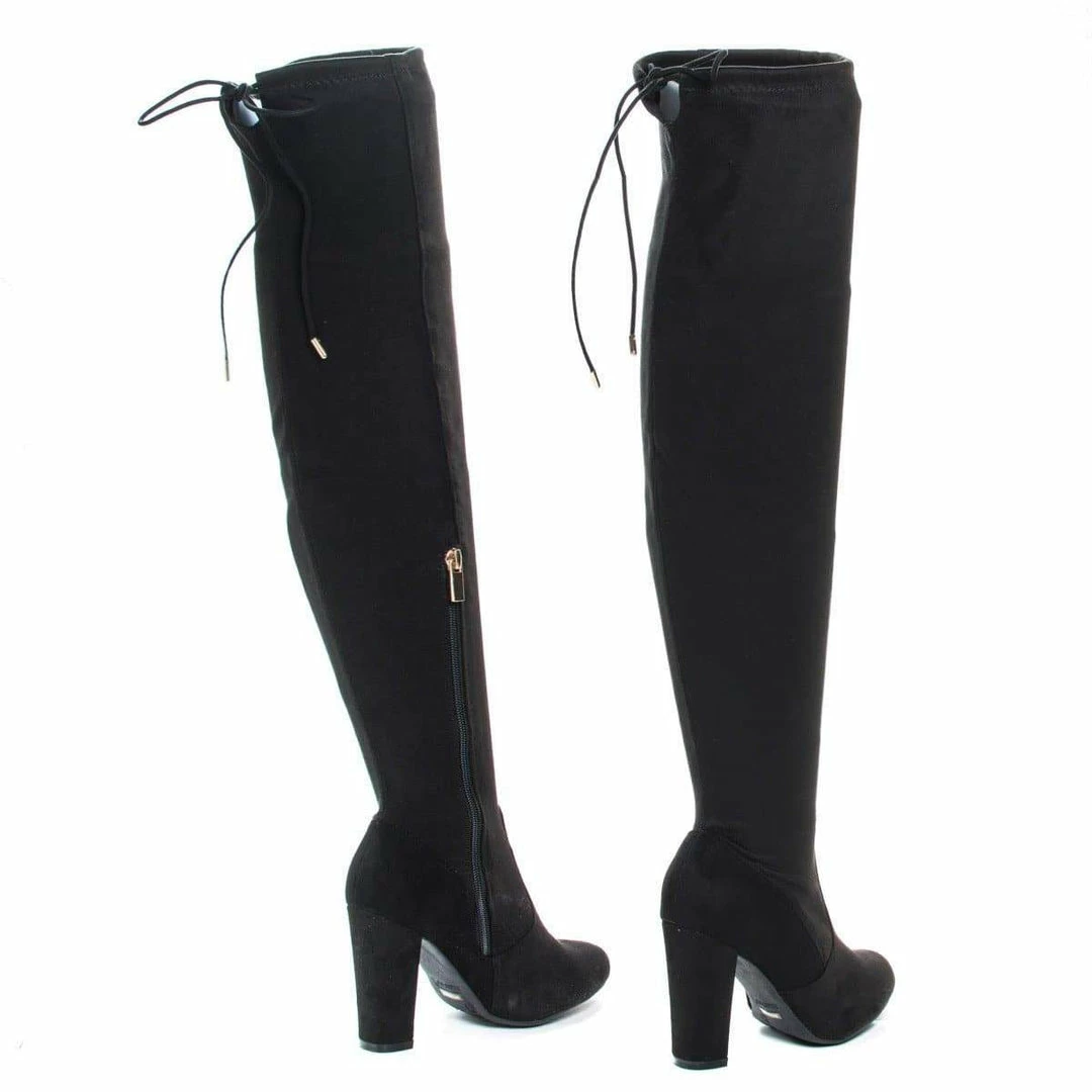 Hilltop20m By Wild Diva, Pull-On OTK Over Knee Block High Heel Dress Boots W Laced Back