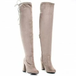 Hilltop20m By Wild Diva, Pull-On OTK Over Knee Block High Heel Dress Boots W Laced Back