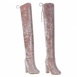 Hilltop20m By Wild Diva, Pull-On OTK Over Knee Block High Heel Dress Boots W Laced Back