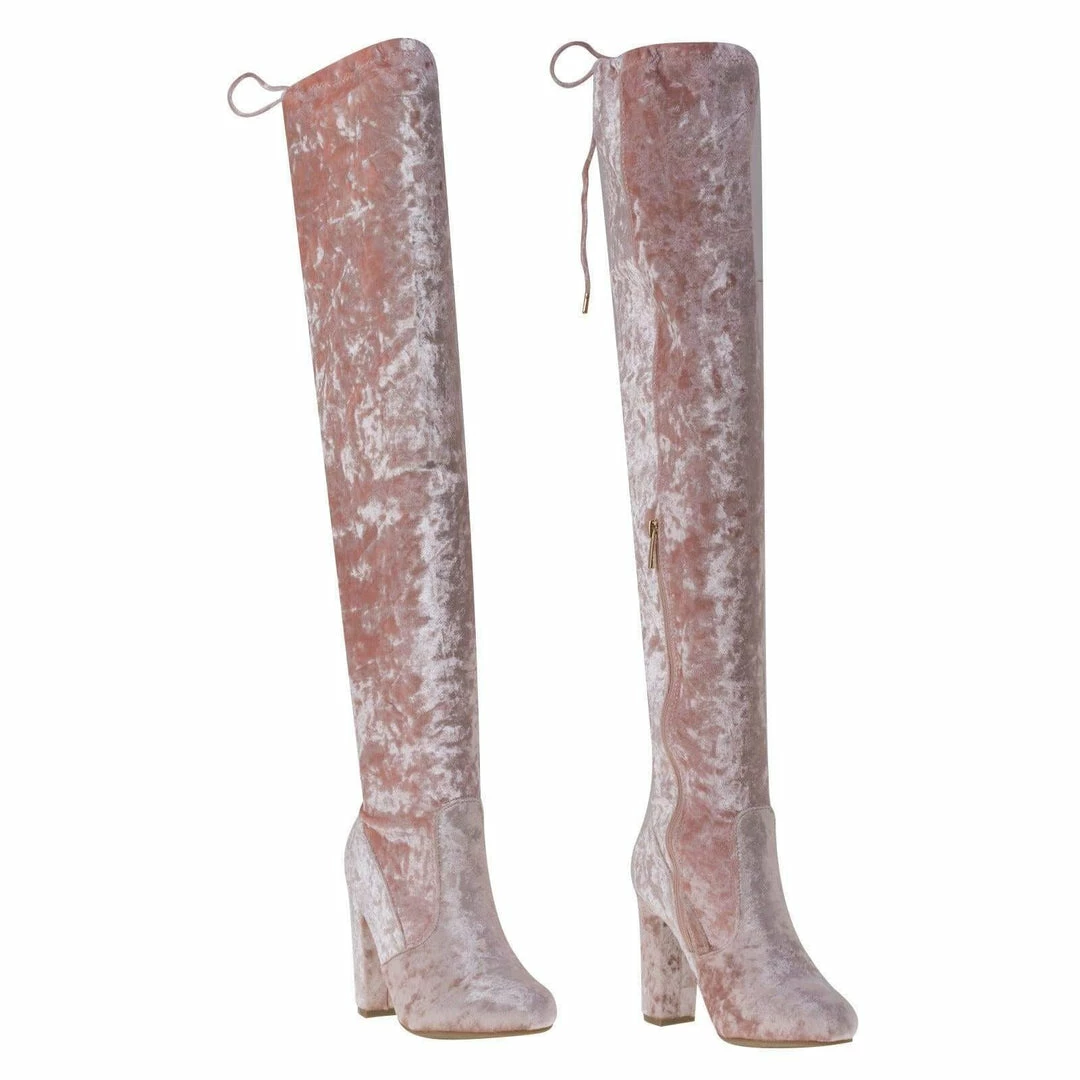 Hilltop20m By Wild Diva, Pull-On OTK Over Knee Block High Heel Dress Boots W Laced Back