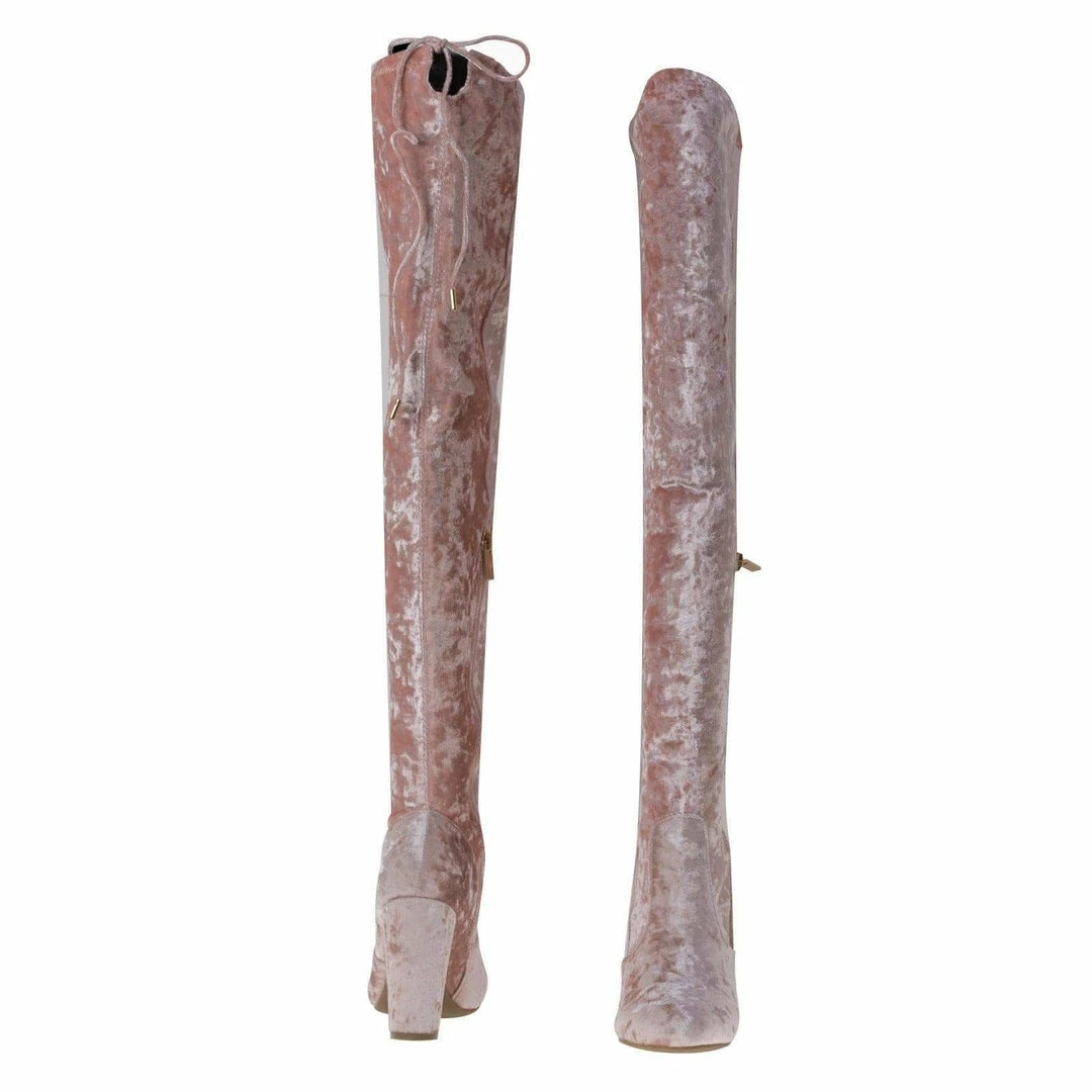 Hilltop20m By Wild Diva, Pull-On OTK Over Knee Block High Heel Dress Boots W Laced Back