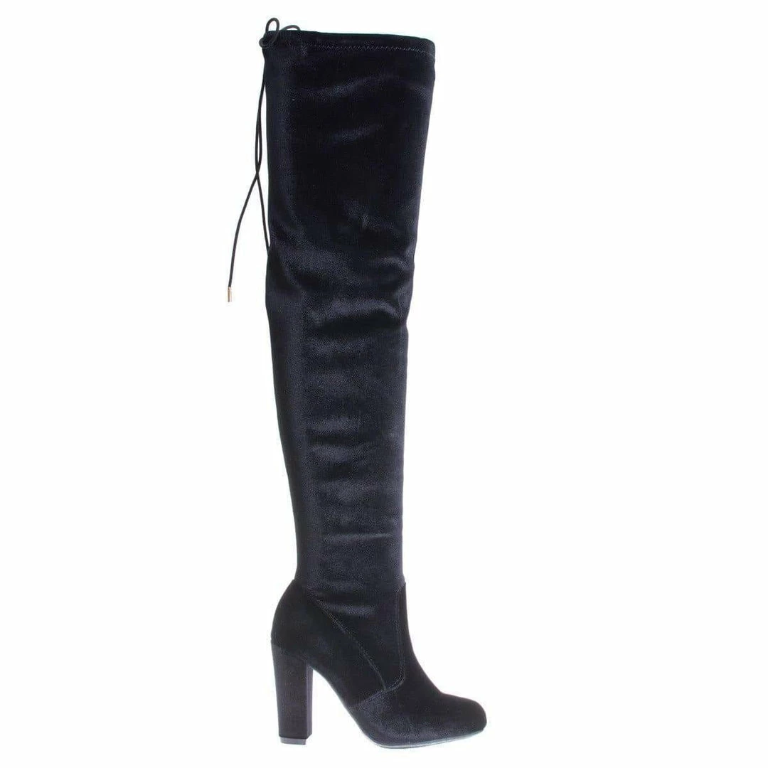 Hilltop20m By Wild Diva, Pull-On OTK Over Knee Block High Heel Dress Boots W Laced Back