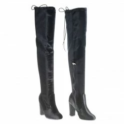 Hilltop20m By Wild Diva, Pull-On OTK Over Knee Block High Heel Dress Boots W Laced Back