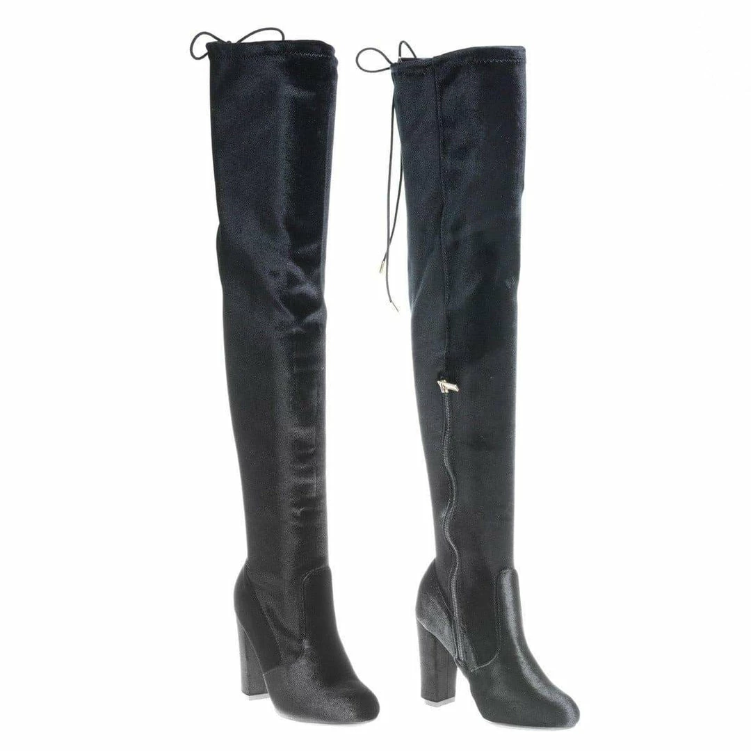 Hilltop20m By Wild Diva, Pull-On OTK Over Knee Block High Heel Dress Boots W Laced Back