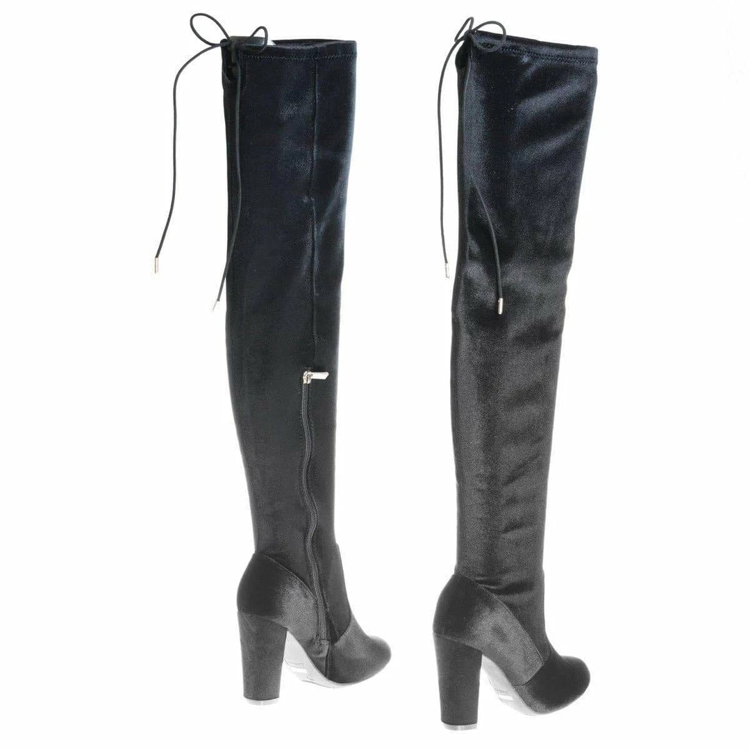 Hilltop20m By Wild Diva, Pull-On OTK Over Knee Block High Heel Dress Boots W Laced Back