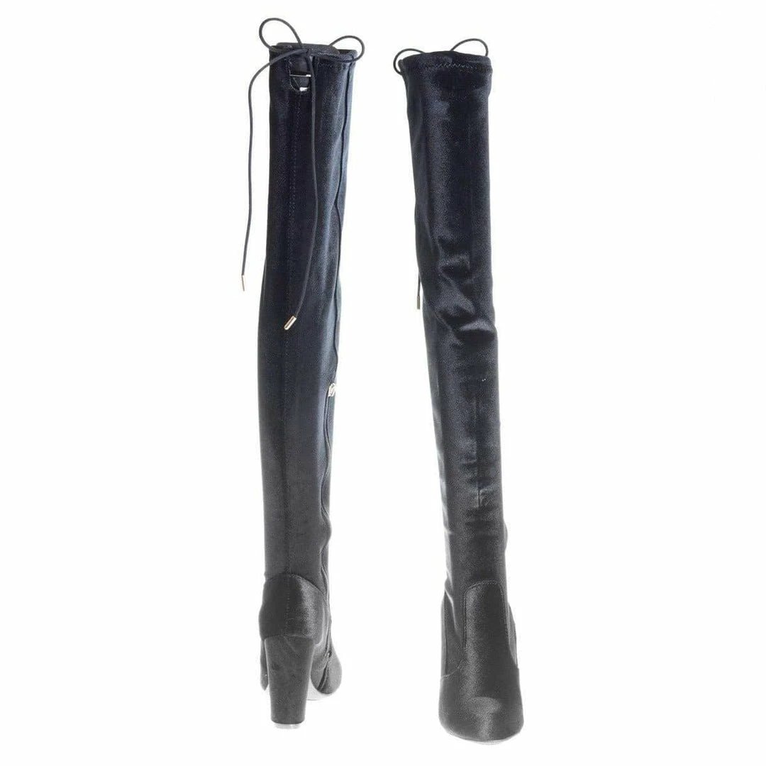 Hilltop20m By Wild Diva, Pull-On OTK Over Knee Block High Heel Dress Boots W Laced Back