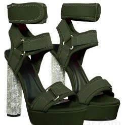 Wild Diva New Julia18 Rhinestone Cylinder Block Heel Neoprene Sandal-Lycra Nylon Elastic