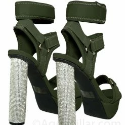 Wild Diva New Julia18 Rhinestone Cylinder Block Heel Neoprene Sandal-Lycra Nylon Elastic