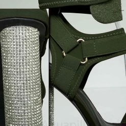 Wild Diva New Julia18 Rhinestone Cylinder Block Heel Neoprene Sandal-Lycra Nylon Elastic