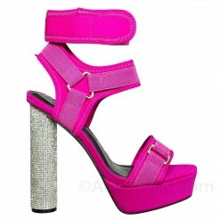 Wild Diva New Julia18 Rhinestone Cylinder Block Heel Neoprene Sandal-Lycra Nylon Elastic