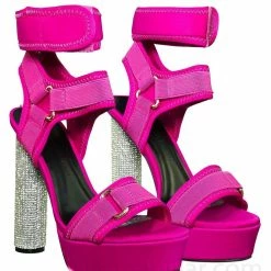 Wild Diva New Julia18 Rhinestone Cylinder Block Heel Neoprene Sandal-Lycra Nylon Elastic