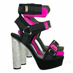 Wild Diva New Julia18 Rhinestone Cylinder Block Heel Neoprene Sandal-Lycra Nylon Elastic
