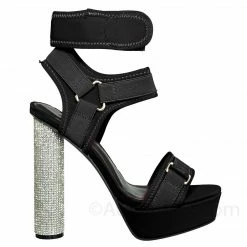 Wild Diva New Julia18 Rhinestone Cylinder Block Heel Neoprene Sandal-Lycra Nylon Elastic