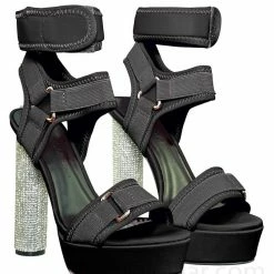 Wild Diva New Julia18 Rhinestone Cylinder Block Heel Neoprene Sandal-Lycra Nylon Elastic